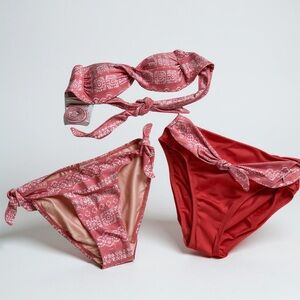 Robin Piccone Isla Bikini Set Terracotta Print BandeauTop & 2 Bottoms Size Small